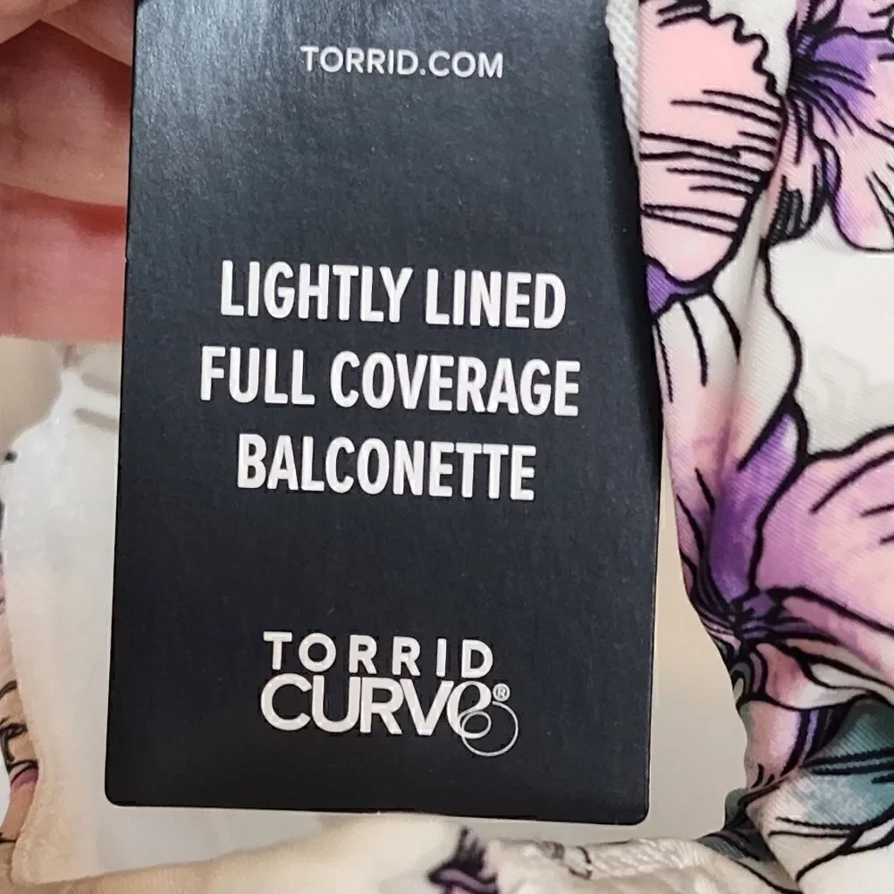 50D Torrid Balconette Bra Back Smoothing Full Coverage Purple Floral Wired Lined